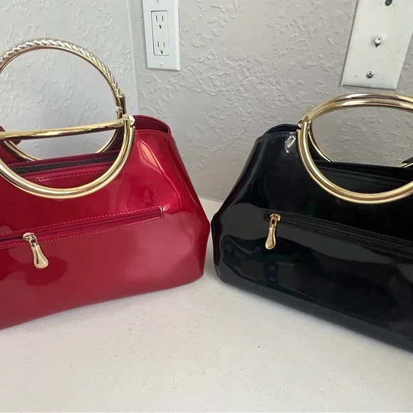 Source Unknown Red and Black Shoulder Bags with Gold Accents - Picture 10 of 16